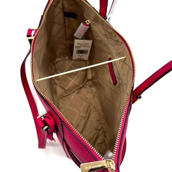 Michael Kors Large Charlotte Tote Bag Luggage Leather Electric Pink - Picture 10 of 12